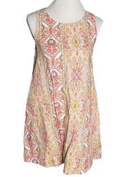 Rachel Zoe Linen Aztec Southwestern Shift Dress Multi Color Size Small