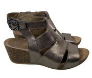 Dansko Sera Pewter Metallic Wedge Cork Sandals Open Toe Straps Size 40 US 9.5-10