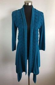 AvA Design Tunic Cardigan Sweater S Small Teal 3/4 Sleeve Open Cotton Wool Modal