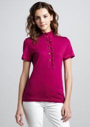 Lidia Magenta Ruffled Polo Short Sleeve Shirt