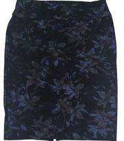 CARMEN MARC VALVO silk like black blue pencil skirt XS