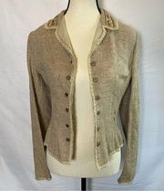 Elie Tahari Silk Cotton Blend Embellished Collar Linen looking Jacket Blazer XS