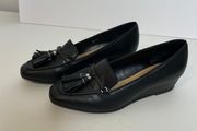 Black Leather Resort Tassel Loafers Heel