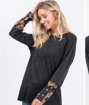 Hailey & Co. Washed Black Layer Sleeve Detail Top