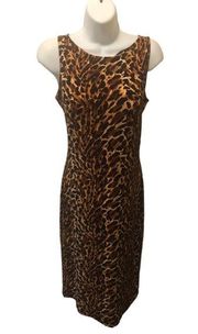 Norma Kamali Leopard Print Fitted Sleeveless Sheath Dress Sz. M Stretch Mob Wife