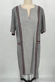 Ming Wang Sweater Dress Sz L Black White Red Striped Short Sleeve Sheath