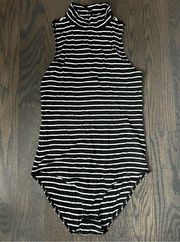 PAIGE Black & White Striped Mockneck Bodysuit