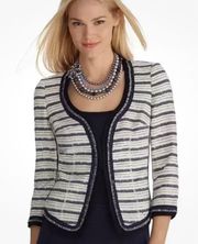  White House Black Market Embellished Striped Tweed Fringe Blazer Women's Size 2