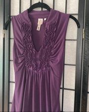 HeartSoul Sleeveless Ruffle V-Neck Blouse Shirt Purple Small