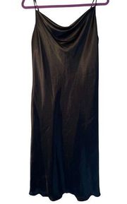 BEBE Dress Large Black Slip Dress Sexy Satin Spaghetti Strap Maxi Dress Cowl Nec