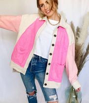 NWT pink colorblock fleece jacket