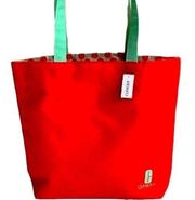 Clinique Cosmetic Makeup Tote Shopping Shoulder Bag Red Green Graphic Logo