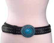 Coldwater Creek Womens Size S Southwestern Belt Faux Turquoise Buckle Black