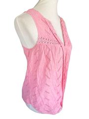 Sonoma Pink Eyelet V-Neck Semi Sheer Sleeveless 100% Cotton Top Size XS