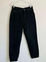 Vintage  Black Denim Straight Leg Classic Petite High Waist Mom Jean