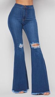 Super Flare Distressed Denim Jeans