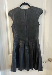 799 NEW  Reiss Scanno Fit and Flare Black Leather Dress