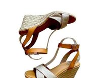 Old Navy Oatmeal‎ Canvas & Tan Leather Espadrille Wedges Size 8.5