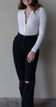 White Button Down Henley Bodysuit