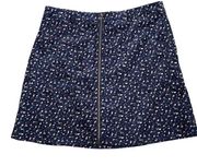 Francesca's Womens Skirt Size XL Blue Floral Ditzyprint Thin Wale Corduroy Zip