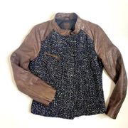 Gap Brown Leather Boucle Tweed Moto Jacket M
