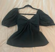 Teal Back Tie Blouse With Puff Sleeve