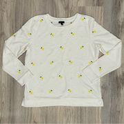 Talbots Women’s White Long Sleeve Lemon Embroidered Sweatshirt Petite Size M