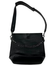 Black Textured Black Chain Detail Shoulder Bag