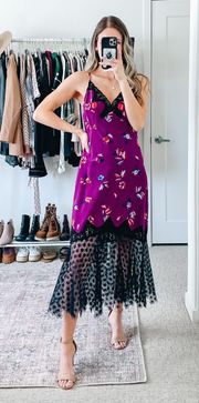 Purple Floral Lace Midi Dress