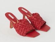 NWT H&M Leather Slip On Sandals in Red sz 9