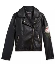 S. Rothschild faux-leather moto jacket w/ embroidered florals