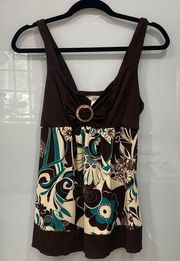 Speechless Women's Brown Turquoise Floral Tank Top Loose Blouse Sz Small
