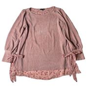 Suzanne Betro Womens Sweater Blush Pink Chenille Layered Side Tie Pullover Sz 1X