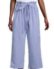 Joie Pull On Pants Blue White Gingham XS Paperbag Waist Pleated Tie Belt