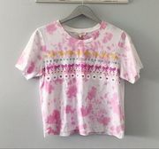 LoveShackFancy Calix Tee Shirt in Lime Pop Unicorn Bow & Heart Print Pink NEW