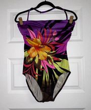 Tropical Floral Print Halter One Piece Swimsuit