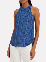 💕ALC💕 Anise Snakeskin Print Crepe Tank Top Blue 2 NWT