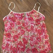 Kate Spade Pink floral cami Linen Top Tank Size M/L medium large