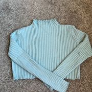 SheIn  Cyan Blue Ribbed Crop Mock Neck Long Sleeve