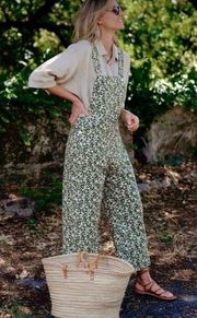 NWT  Floral Wide Leg Cotton Overalls in Green sz XS