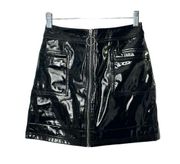 Topshop Black Vinyl Shiny Faux Patent Leather Full Zip Mini Skirt US Sz 2 NEW