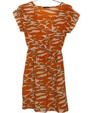 Soprano abstract pattern cutout mini dress women sz extra small orange and white