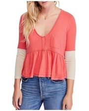 Free People Women's Colorblock Cotton Peplum Cropped Top Size Small