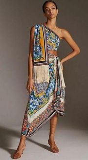 NWT Anthropologie One-Shoulder Silk Midi Dress Size 12. A47