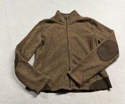 Lole Brown Full Zip Sweatshirt Jacket Patched Elbow Size Small EUC