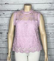 Nanette Lepore NWT XL Sugar Plum Purple Rose Floral Crochet Lace Tank Top Blouse