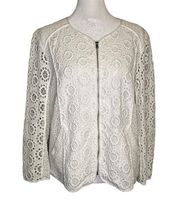 Trina Turk white eyelet crochet lace zip up jacket