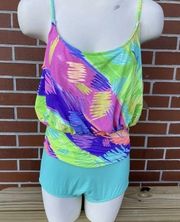 Jantzen Swimsuit One Piece Swim Bathing Suit Retro Neon 80s Y2K Vintage Size 14