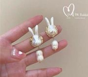 Cute Baroque Pearl Rabbit Zinc Alloy Earring Golden Ear drops new