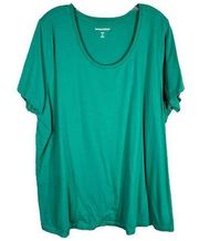 Woman Within Plus Size 2X 26W 28W Top Green Scoop Neck Short Sleeve Cotton 491